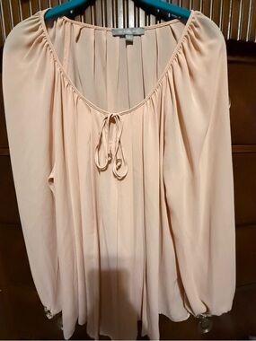 NY Collection Peach Blouse Long Sleeve Peasant Top